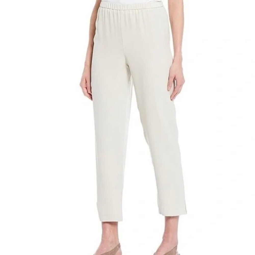 NWT Eileen Fisher Silk Georgette Crepe Tapered Pant with Side Slits